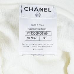 Pre Owned فستان شانيل تريكو كريمي فيونكات مزينة بلا أكمام S