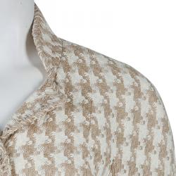 Pre Owned Chanel Beige and Cream Houndstooth Jacket L
