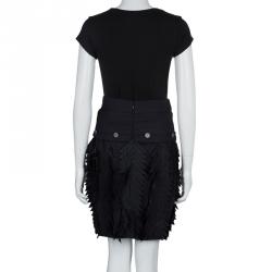 Pre Owned Chanel Navy Blue Pin Striped Triangular Applique Detail High Waist Skirt M
