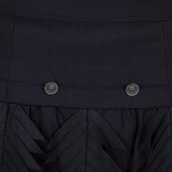Pre Owned Chanel Navy Blue Pin Striped Triangular Applique Detail High Waist Skirt M