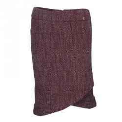 Chanel Red Herringbone Pattern Wool Skirt S