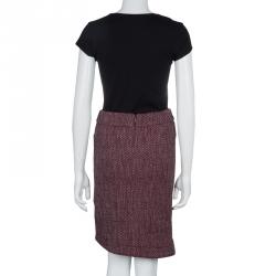 Pre Owned Chanel Red Herringbone Pattern Wool Skirt S
