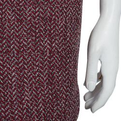 Pre Owned Chanel Red Herringbone Pattern Wool Skirt S