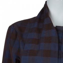 Pre Owned Chanel Brown and Blue Checked Cordurory Neck Tie Detail Long Sleeve Shirt M