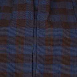 Pre Owned Chanel Brown and Blue Checked Cordurory Neck Tie Detail Long Sleeve Shirt M