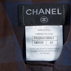 Pre Owned Chanel Brown and Blue Checked Cordurory Neck Tie Detail Long Sleeve Shirt M