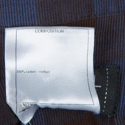 Pre Owned Chanel Brown and Blue Checked Cordurory Neck Tie Detail Long Sleeve Shirt M