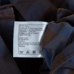 Pre Owned Chanel Brown and Blue Checked Cordurory Neck Tie Detail Long Sleeve Shirt M