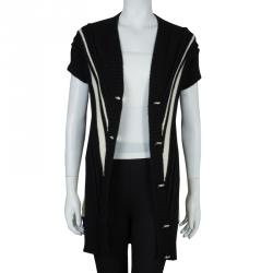 Pre Owned Chanel Monochrome Short Sleeve Cashmere Cardigan S