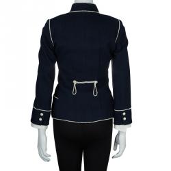 Chanel Navy Blue Pearl Embellished Jacket L