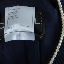 Pre Owned Chanel Navy Blue Pearl Embellished Jacket L