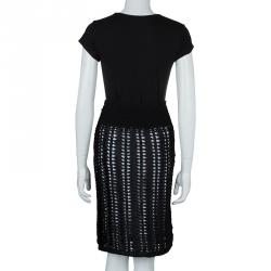 Pre Owned Chanel Black Crochet Detailing Geometric Textured Skirt S