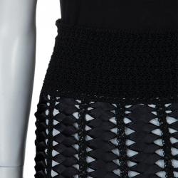 Pre Owned Chanel Black Crochet Detailing Geometric Textured Skirt S