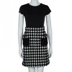 Pre Owned Chanel Monochrome Cashmere High Waist Houndstooth Skirt S