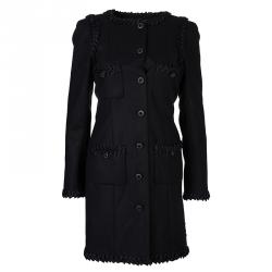 Pre Owned Chanel Black Geometric Applique Detail Overcoat S
