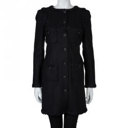 Pre Owned Chanel Black Geometric Applique Detail Overcoat S