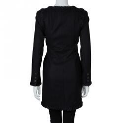 Pre Owned Chanel Black Geometric Applique Detail Overcoat S