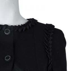 Pre Owned Chanel Black Geometric Applique Detail Overcoat S