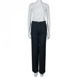 Pre Owned Chanel Blue Dark Wash Polka Dotted Denim Jeans M