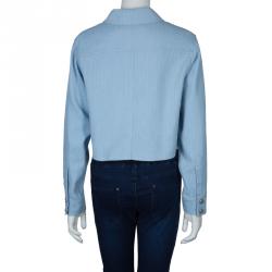 Pre Owned Chanel Powder Blue Textured Cotton Cropped Jacket M