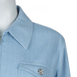 Pre Owned Chanel Powder Blue Textured Cotton Cropped Jacket M