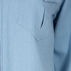 Pre Owned Chanel Powder Blue Textured Cotton Cropped Jacket M