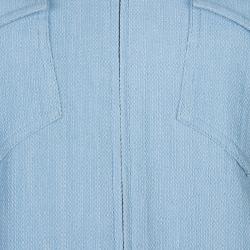 Pre Owned Chanel Powder Blue Textured Cotton Cropped Jacket M