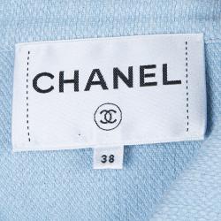 Pre Owned Chanel Powder Blue Textured Cotton Cropped Jacket M