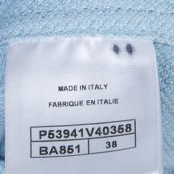 Pre Owned Chanel Powder Blue Textured Cotton Cropped Jacket M