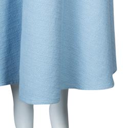 Pre Owned Chanel Powder Blue Textured Cotton High Waist Flared Skirt M
