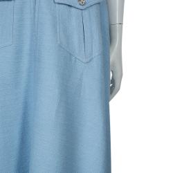 Pre Owned Chanel Powder Blue Textured Cotton High Waist Flared Skirt M
