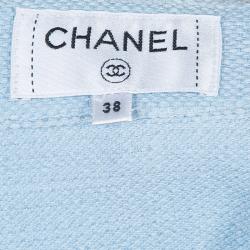 Pre Owned Chanel Powder Blue Textured Cotton High Waist Flared Skirt M