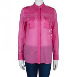 مملوكة مسبقًا قميص شانيل قطن وردي بأكمام طويلة وأزرار أمامية S