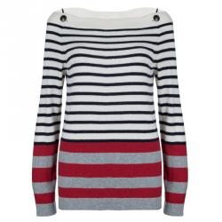 Pre Owned Chanel Multicolor Striped Off-Shoulder Cashmere Sweater M
