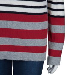 Pre Owned Chanel Multicolor Striped Off-Shoulder Cashmere Sweater M