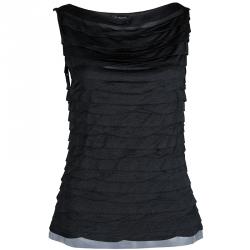 Chanel Grey Metallic Knit Pleated Sleeveless Top M