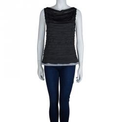Chanel Grey Metallic Knit Pleated Sleeveless Top M