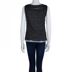 Chanel Grey Metallic Knit Pleated Sleeveless Top M