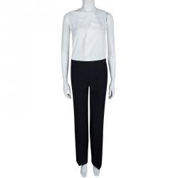 Pre Owned Chanel Navy Blue Wool High Waist Wide Leg Trousers M