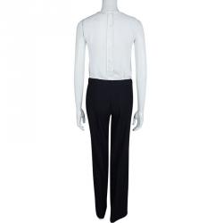 Pre Owned Chanel Navy Blue Wool High Waist Wide Leg Trousers M