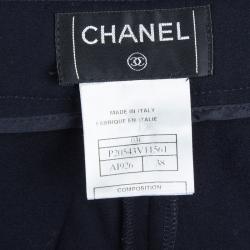 Pre Owned Chanel Navy Blue Wool High Waist Wide Leg Trousers M