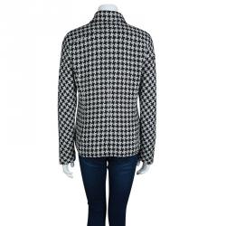Pre Owned Chanel Monochrome Houndstooth Ruffle Detail Textured Jacket L