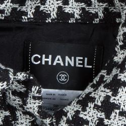 Pre Owned Chanel Monochrome Houndstooth Ruffle Detail Textured Jacket L