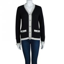 Pre Owned Chanel Black Contrast Trim Cashmere Cardigan M