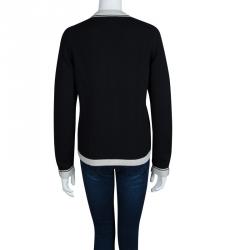 Pre Owned Chanel Black Contrast Trim Cashmere Cardigan M