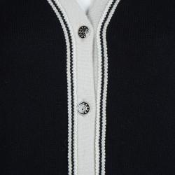 Pre Owned Chanel Black Contrast Trim Cashmere Cardigan M