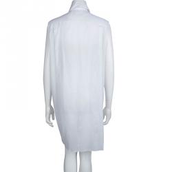Chanel White Cotton Sleeveless Pleat Detail Shirt Dress M