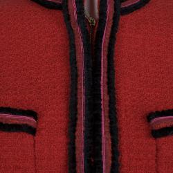Pre Owned Chanel Red Contrast Trim Wool Jacket S