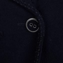 Pre Owned Chanel Navy Blue Textured Wool Jacket S