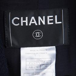 Pre Owned Chanel Navy Blue Textured Wool Jacket S
